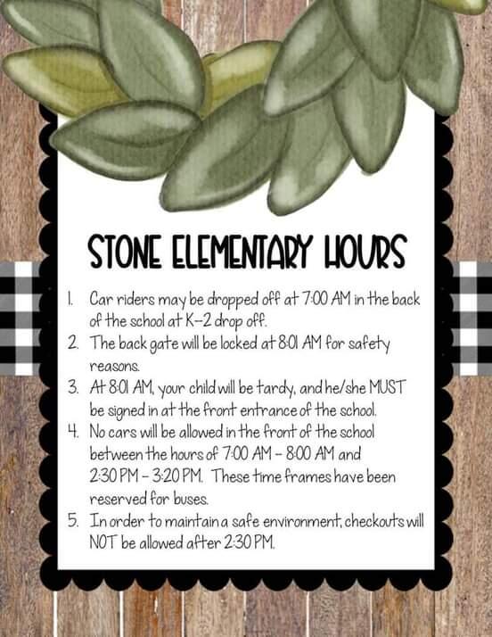 Stone Elementary Hours